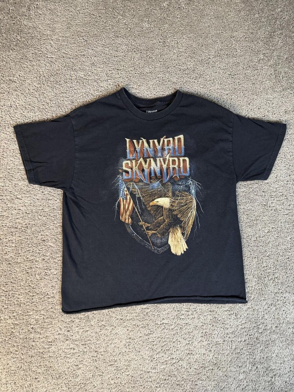 Lynyrd Skynyrd Shirt Mens L Black Eagle Graphic Crew Neck Cotton Relaxed Fit